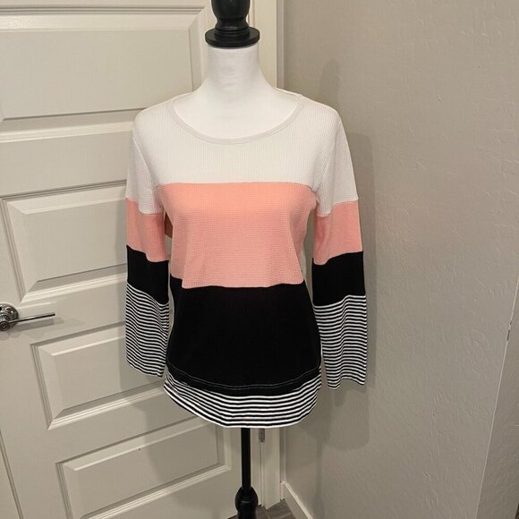Boutique Color Block Top in Pink, Black, and White - Size Medium EUC (071) - Picture 1 of 6
